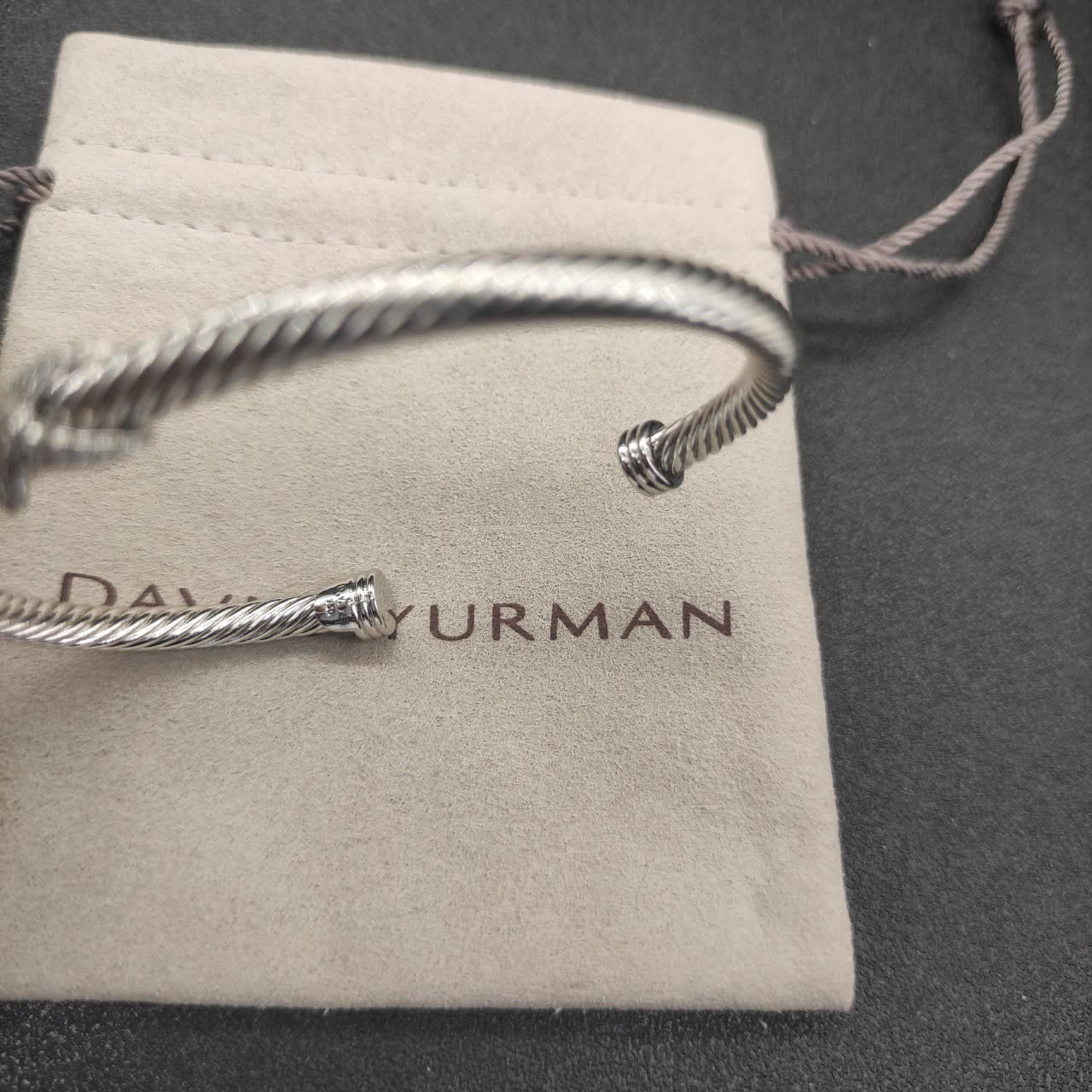 David Yurman Silver Twisted Wire Bracelet with Diamond Accents